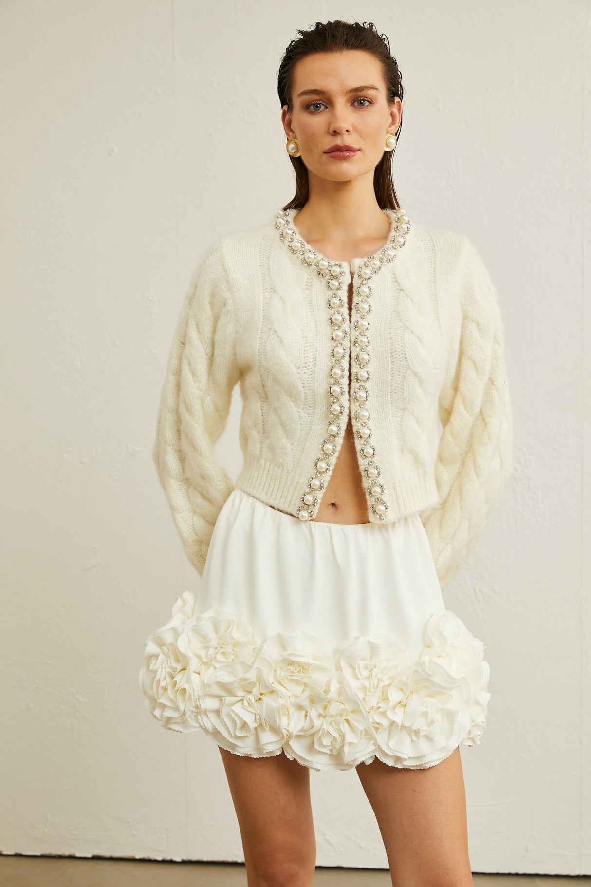 Macy Jacket White Faux Pearl Knit