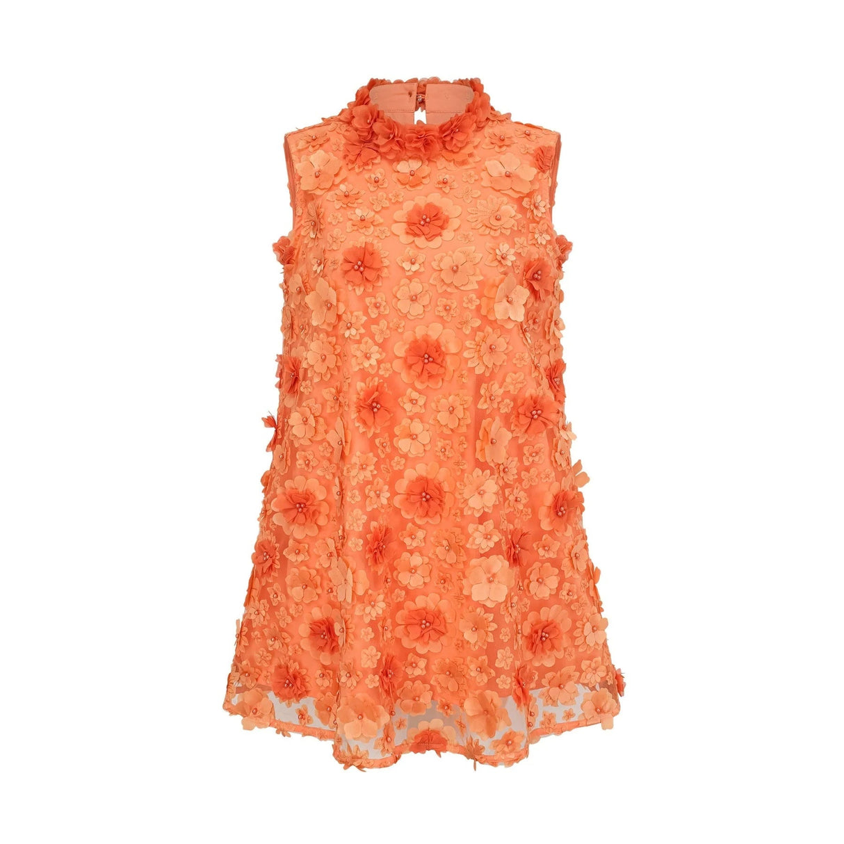 Macy Mini Dress Orange 3D Petal Bead Embellished Keyhole Mini - Length