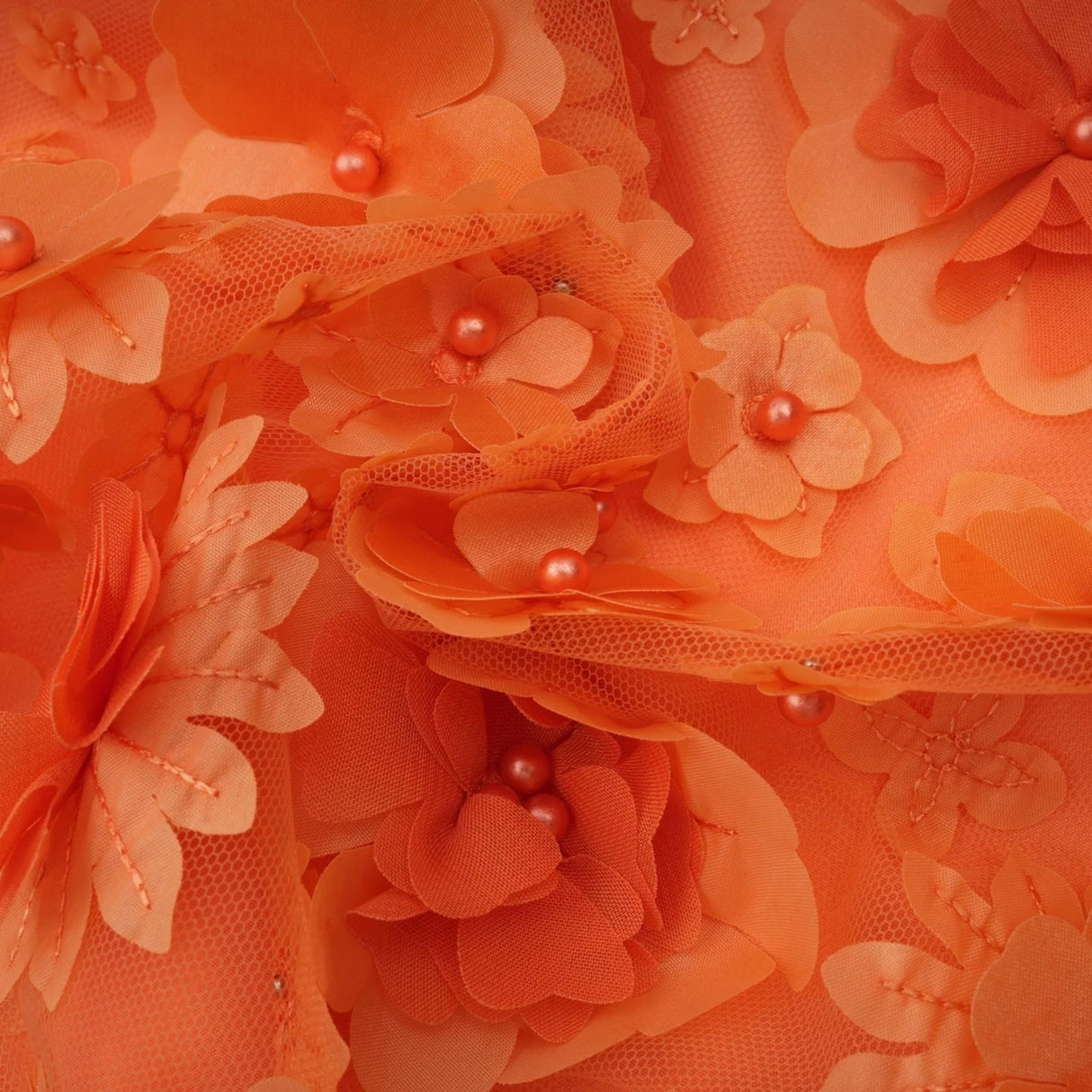 Macy Mini Dress Orange 3D Petal Bead Embellished Keyhole Mini - Length