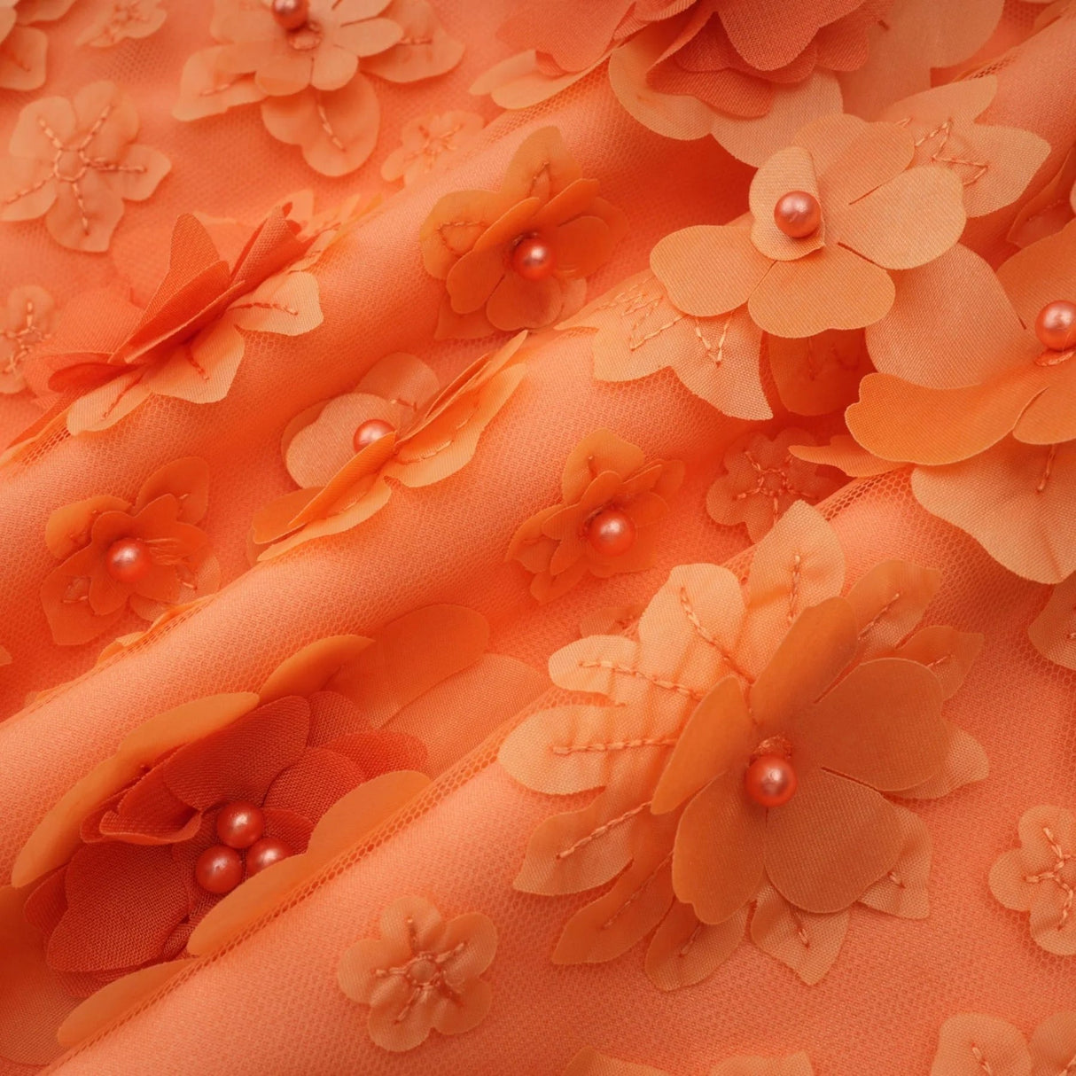 Macy Mini Dress Orange 3D Petal Bead Embellished Keyhole Mini - Length