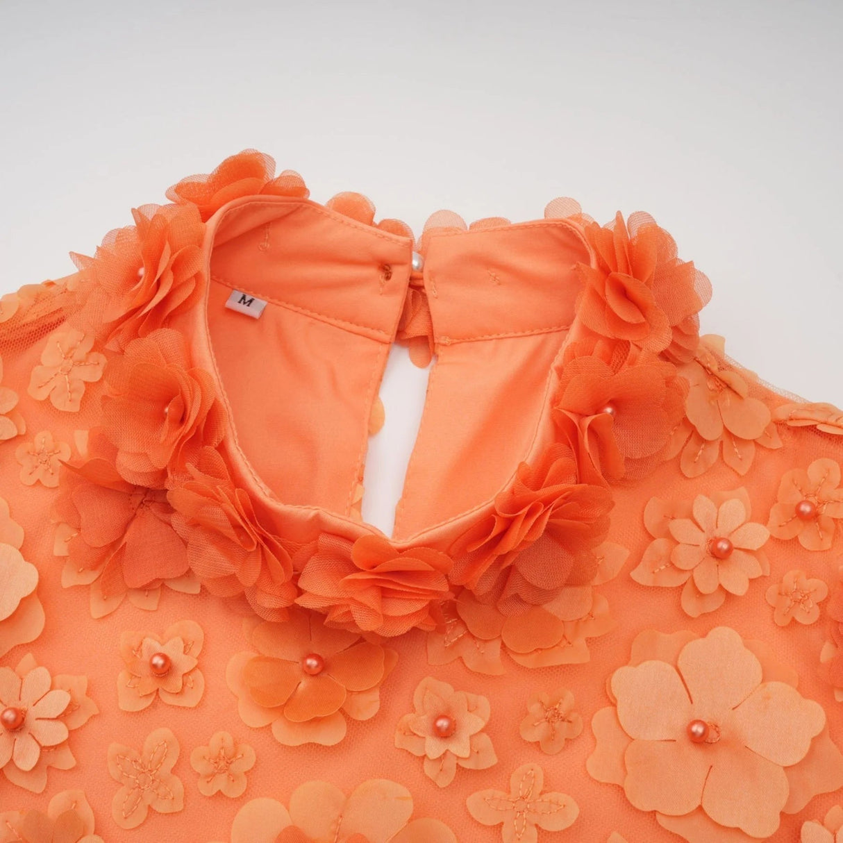 Macy Mini Dress Orange 3D Petal Bead Embellished Keyhole Mini - Length