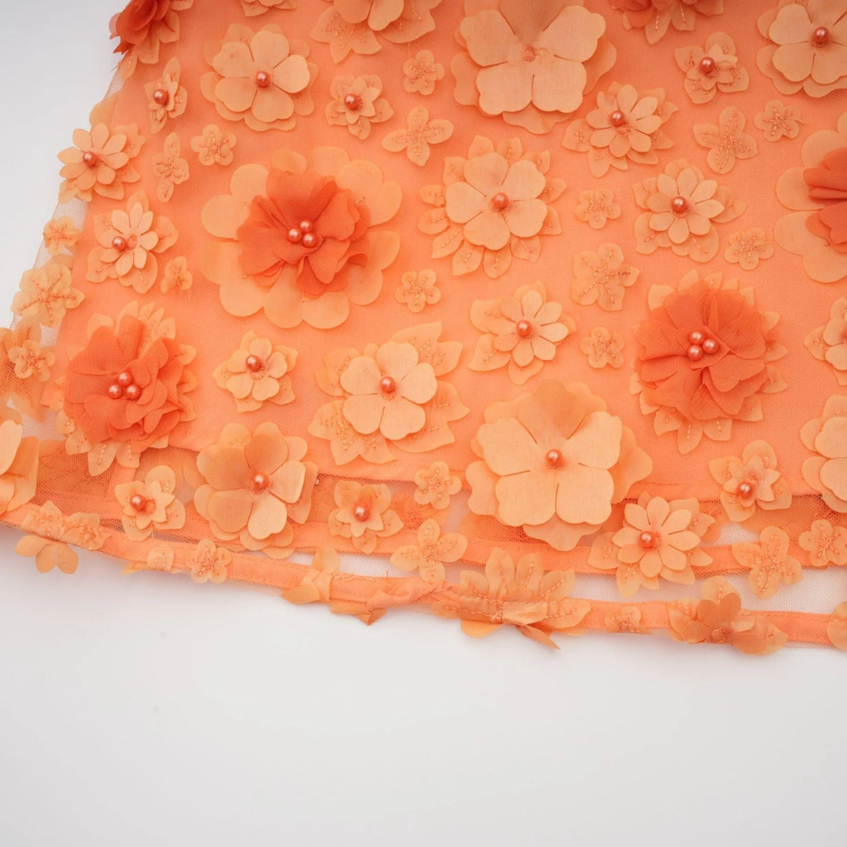 Macy Mini Dress Orange 3D Petal Bead Embellished Keyhole Mini - Length