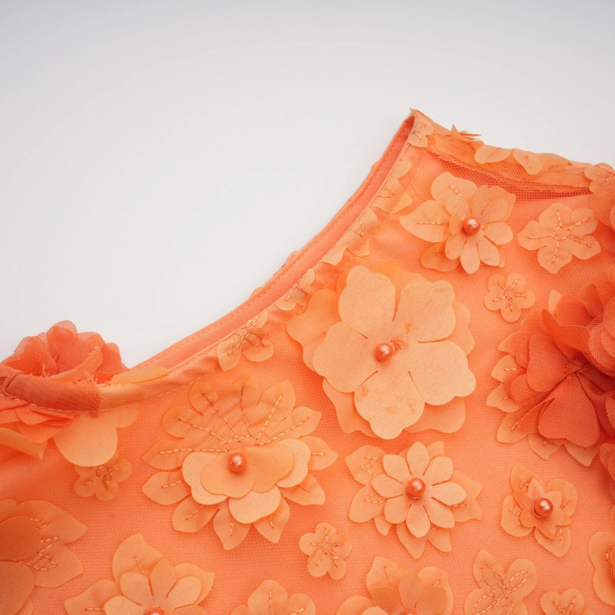 Macy Mini Dress Orange 3D Petal Bead Embellished Keyhole Mini - Length
