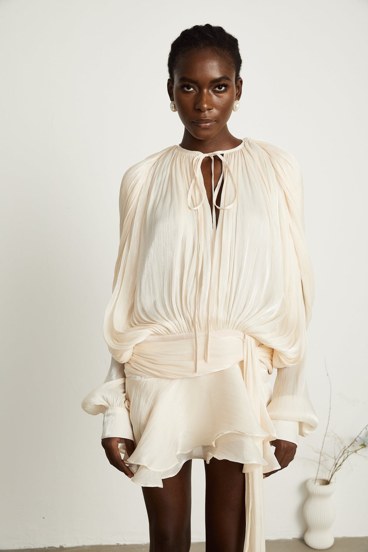 Macy Mini Dress with Twist Design and Ruffled Hem