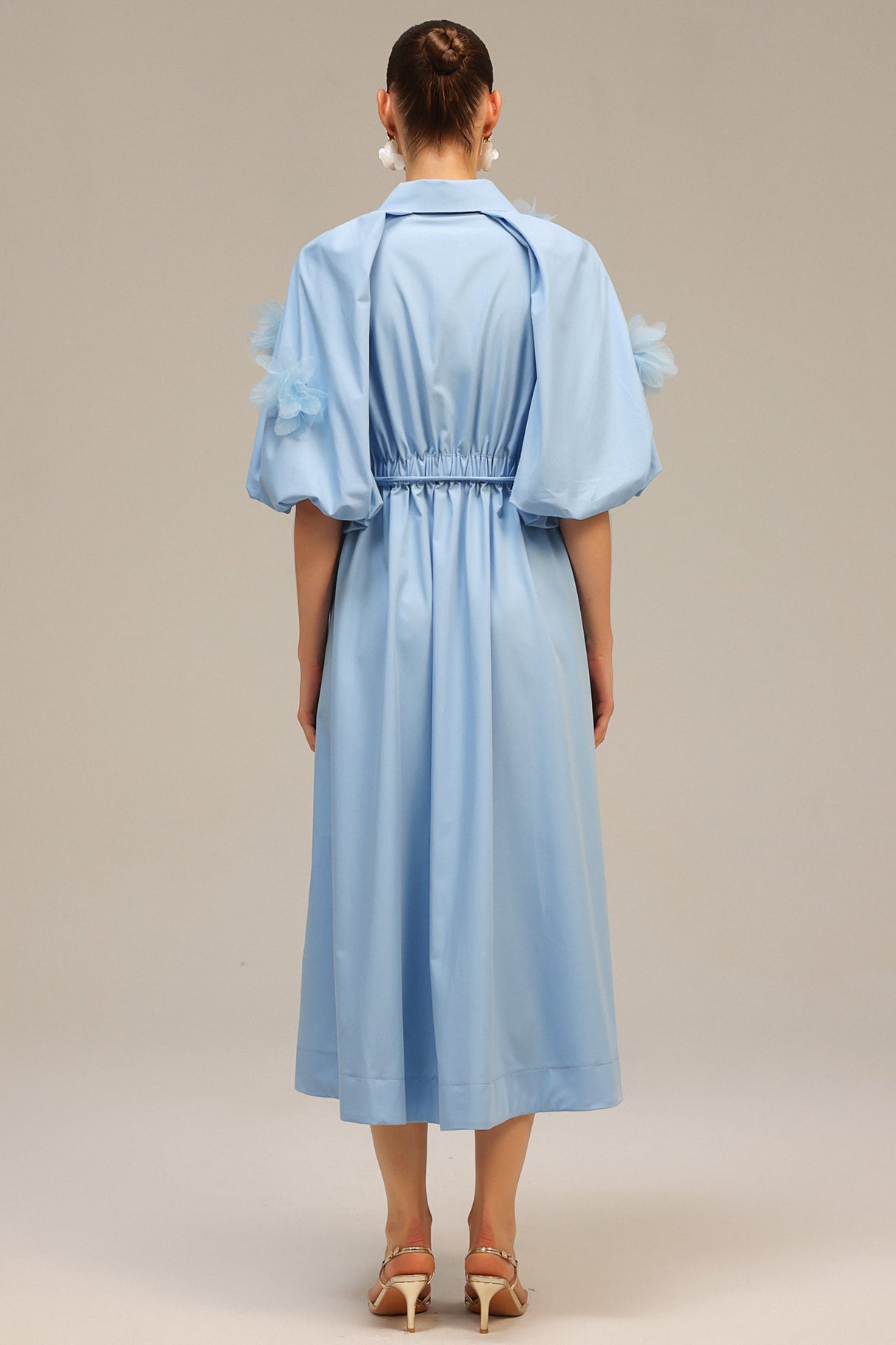Madalynn Blue Button-Front Floral Appliqué Dress