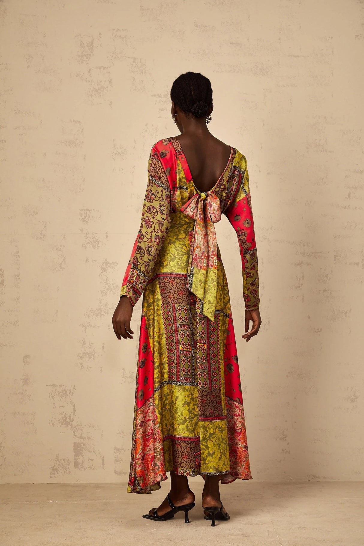 Madalynn Midi Dress Green Pattern Print Flared Maxi Womens