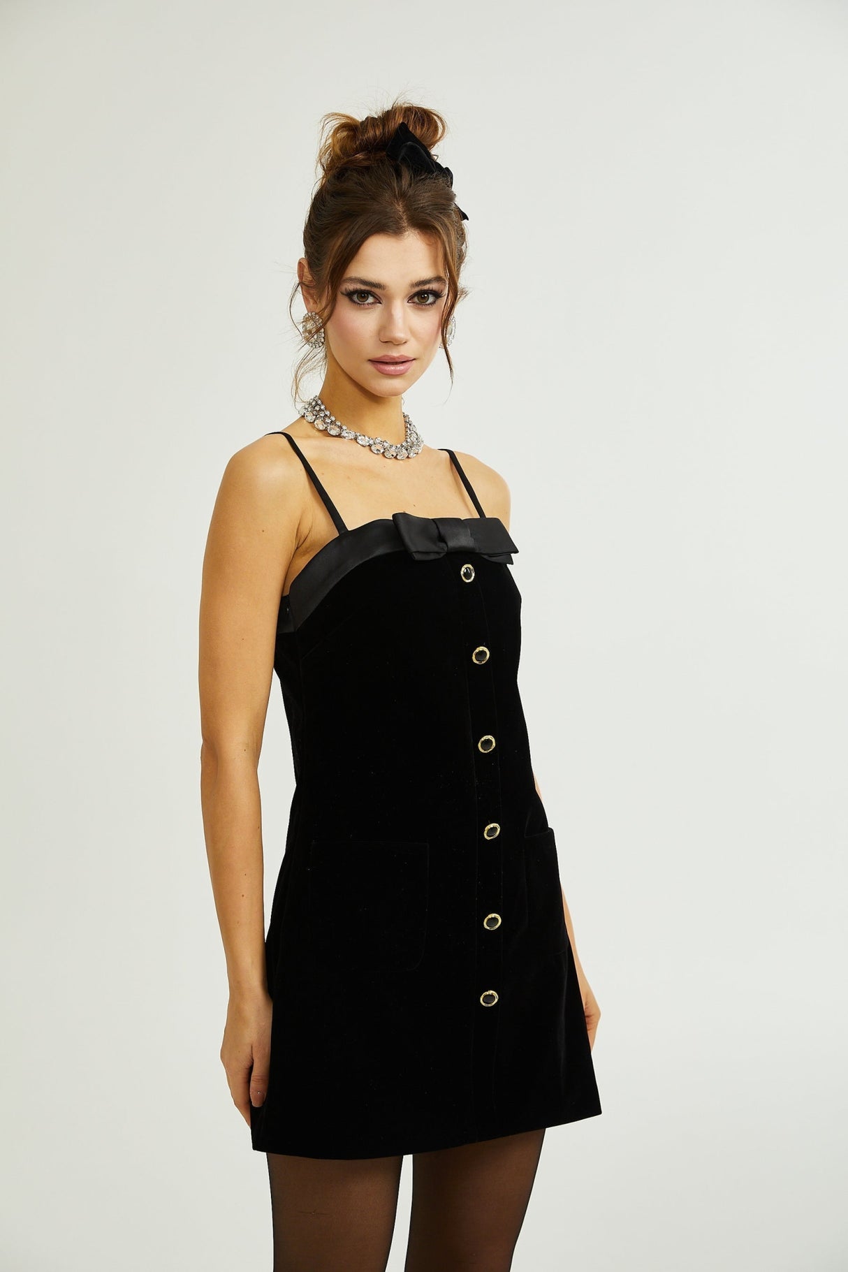 Madalynn Mini Dress Black Bow Sleeveless Bow Detail Straight Hem