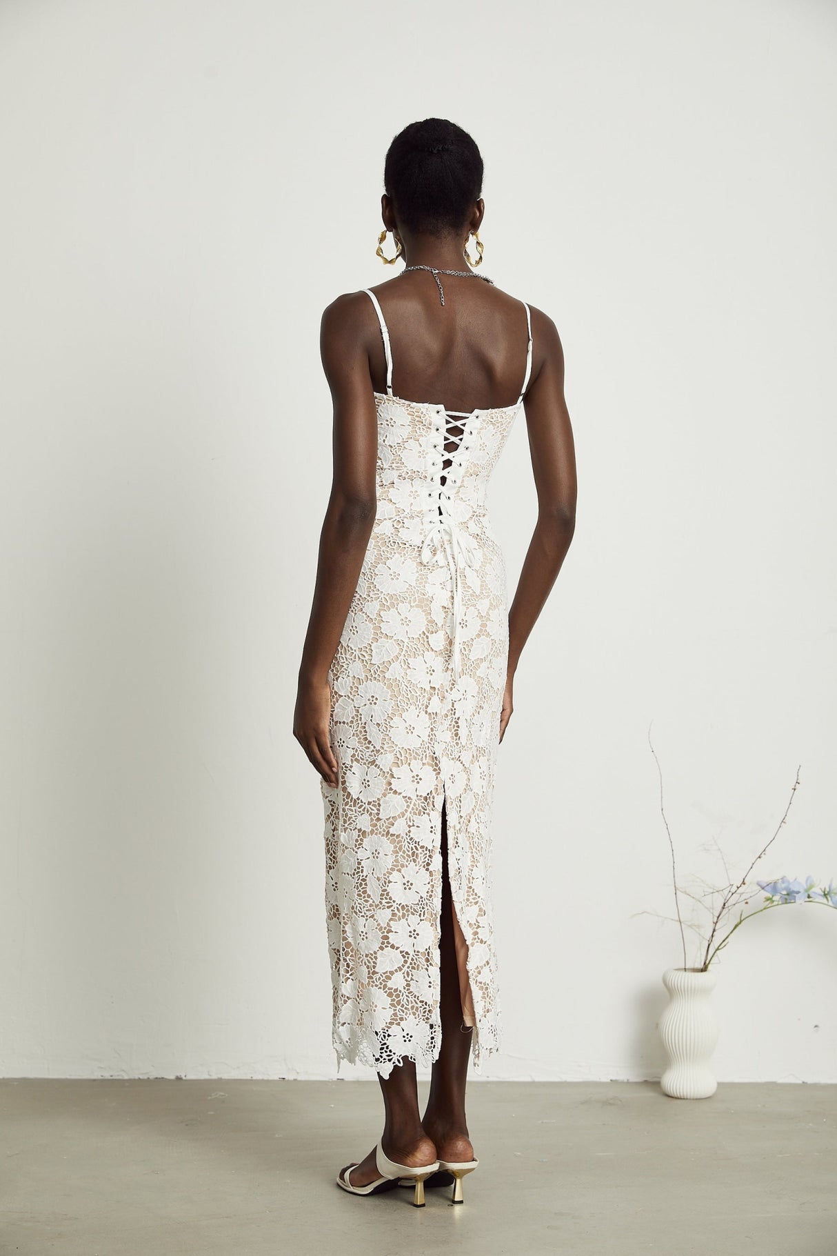 Maddalena Floral Midi Dress with Spaghetti Straps & Rear Tie Fastening