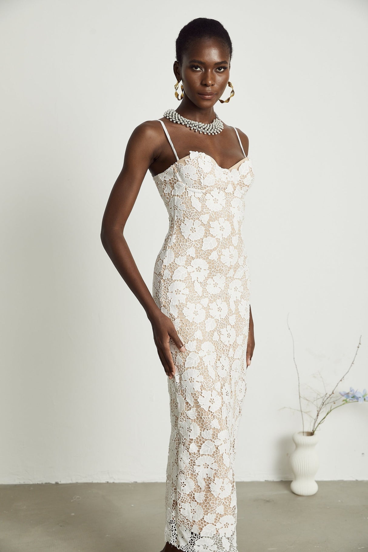 Maddalena Floral Midi Dress with Spaghetti Straps & Rear Tie Fastening