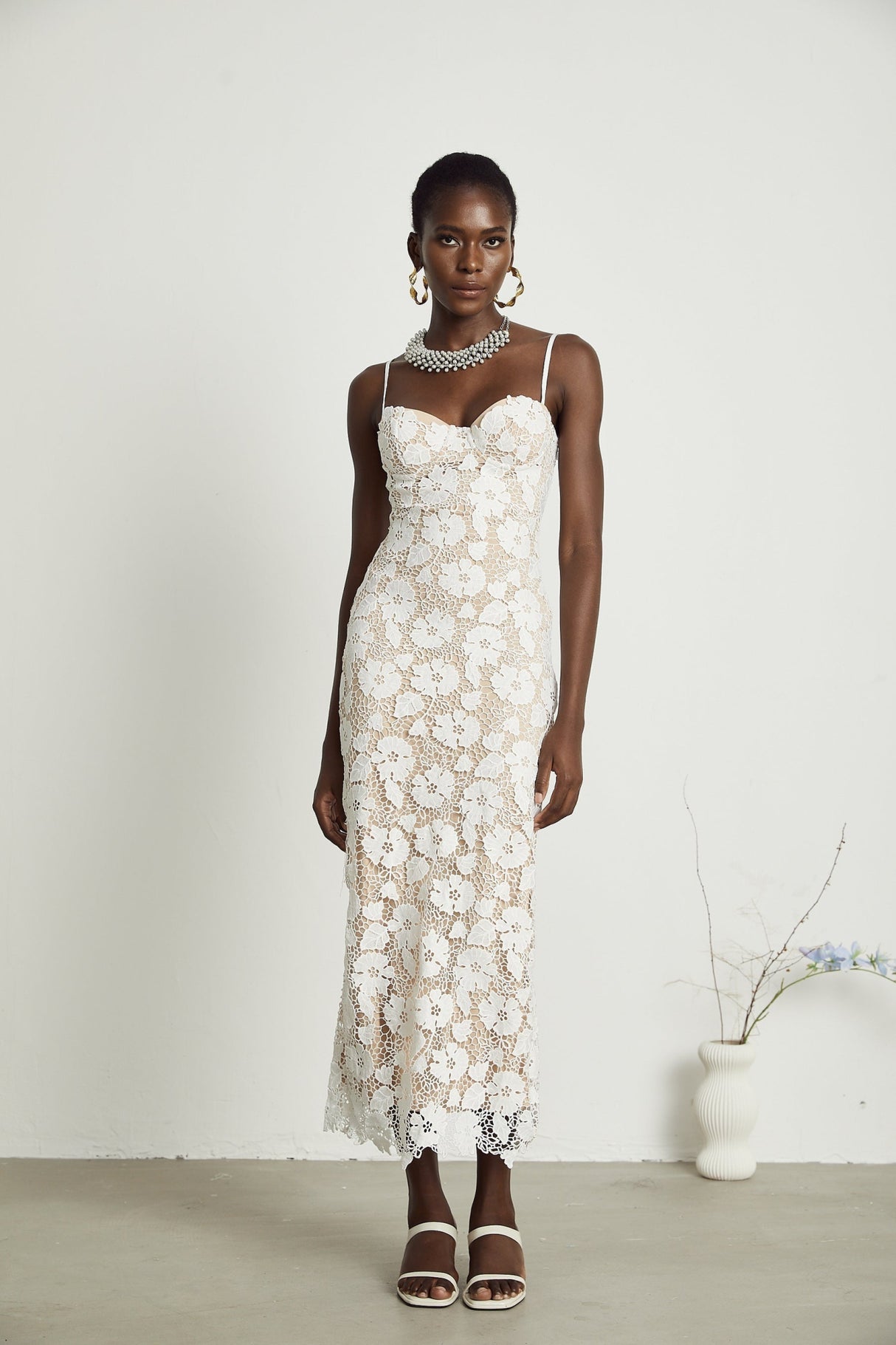 Maddalena Floral Midi Dress with Spaghetti Straps & Rear Tie Fastening