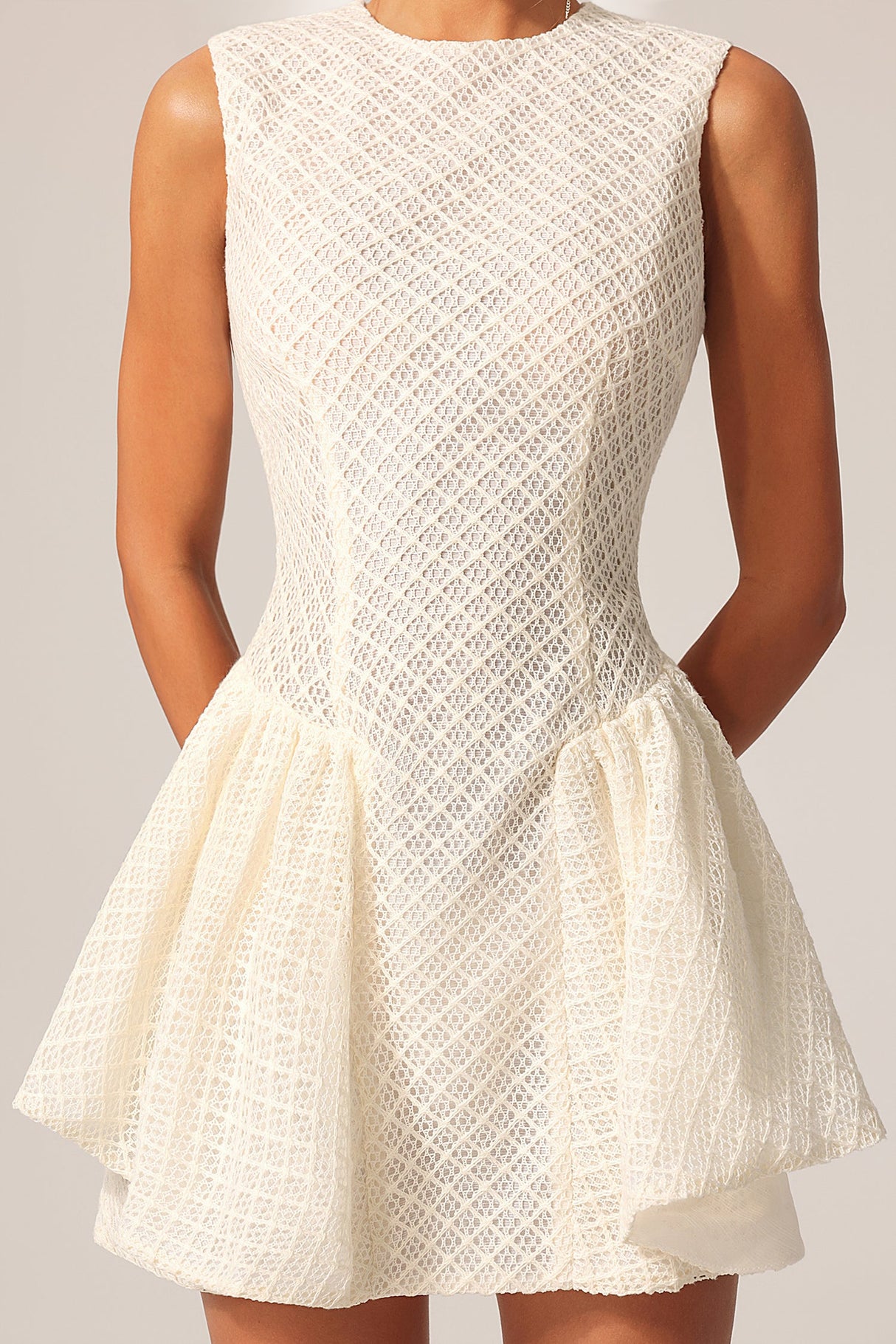 Maddalena White Textured Sleeveless Mini Dress for Special Occasions