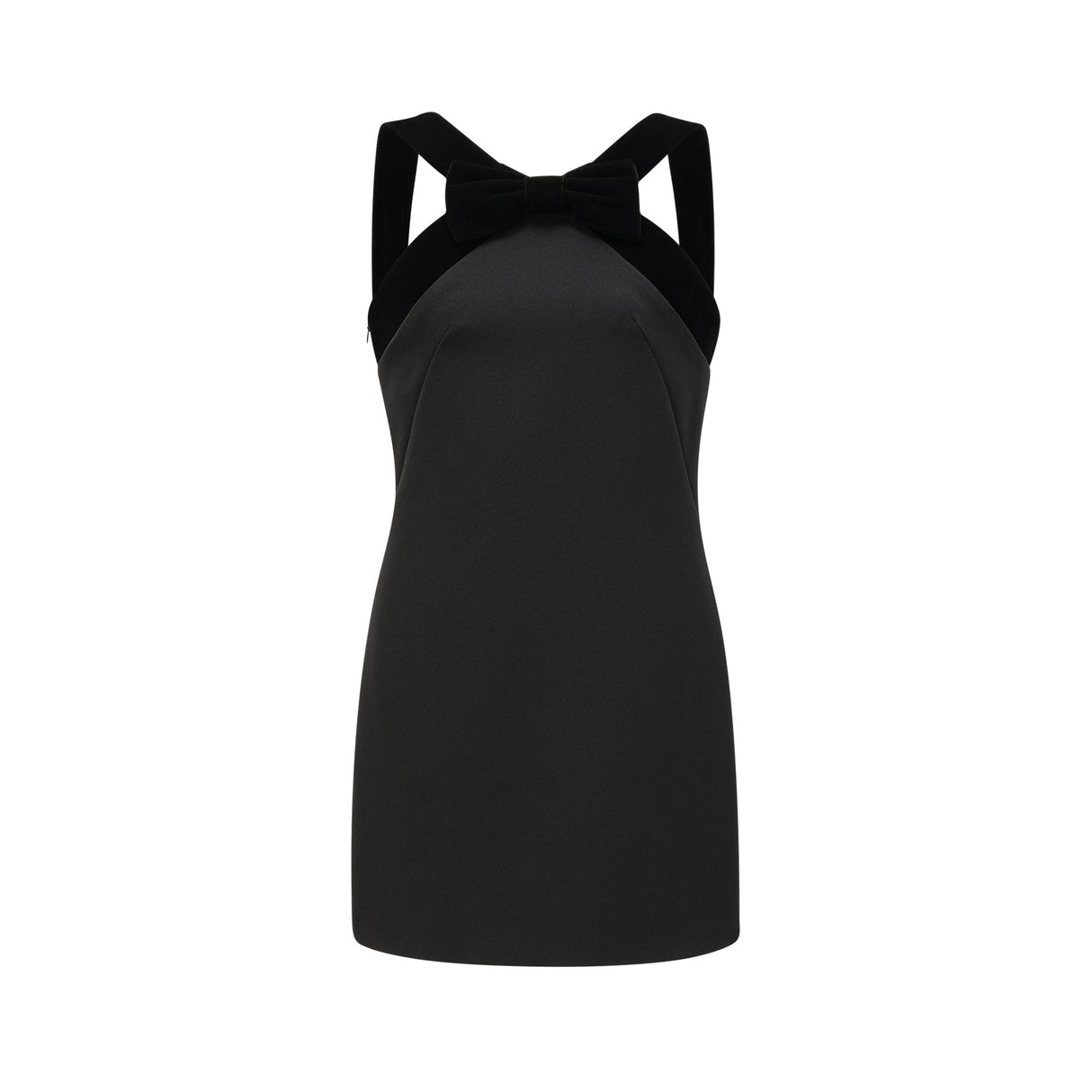 Madelyn Mini Dress Black Wool Velvet Bow Low Back