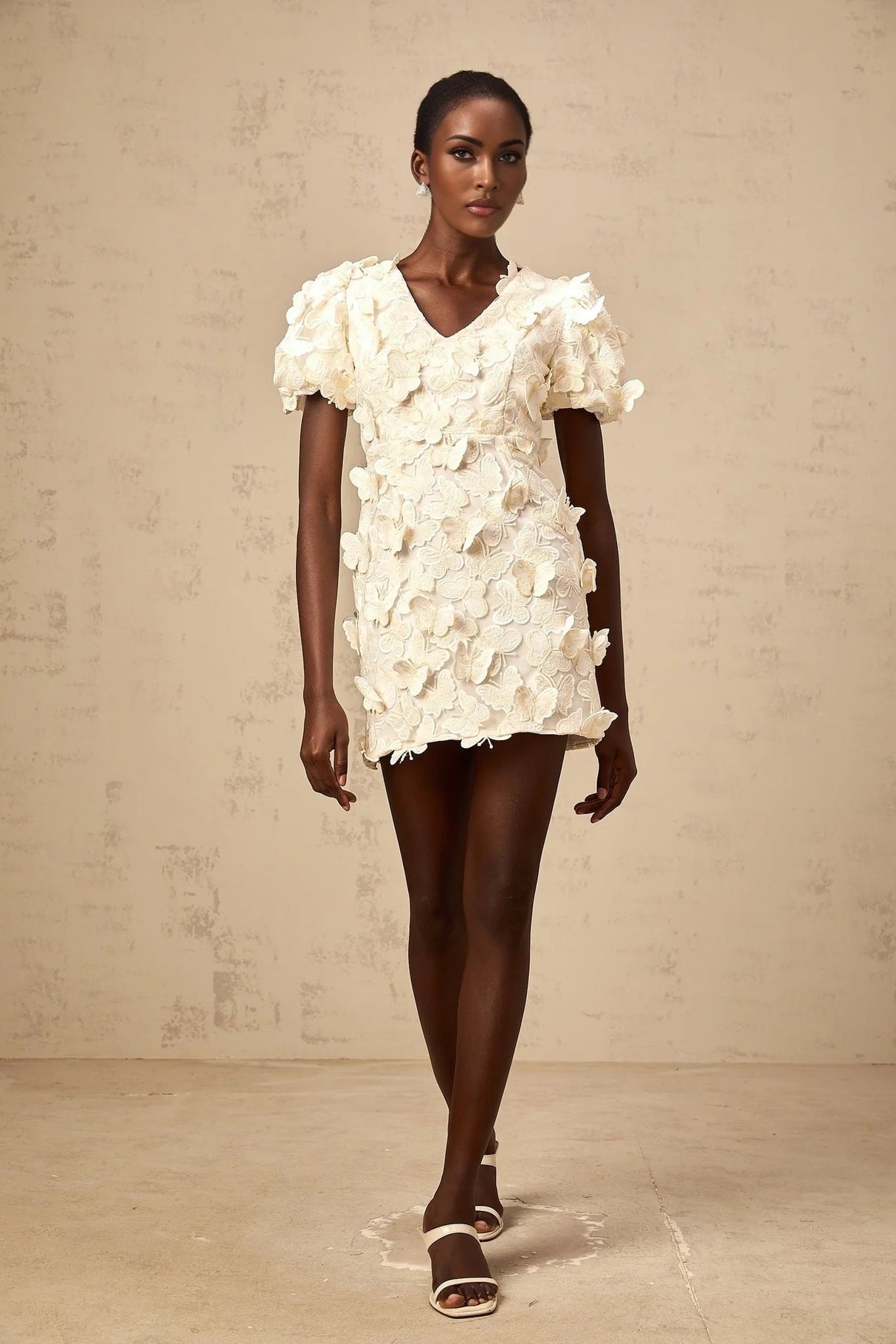 Madelyn Mini Dress Neutral A - line Butterfly Applique