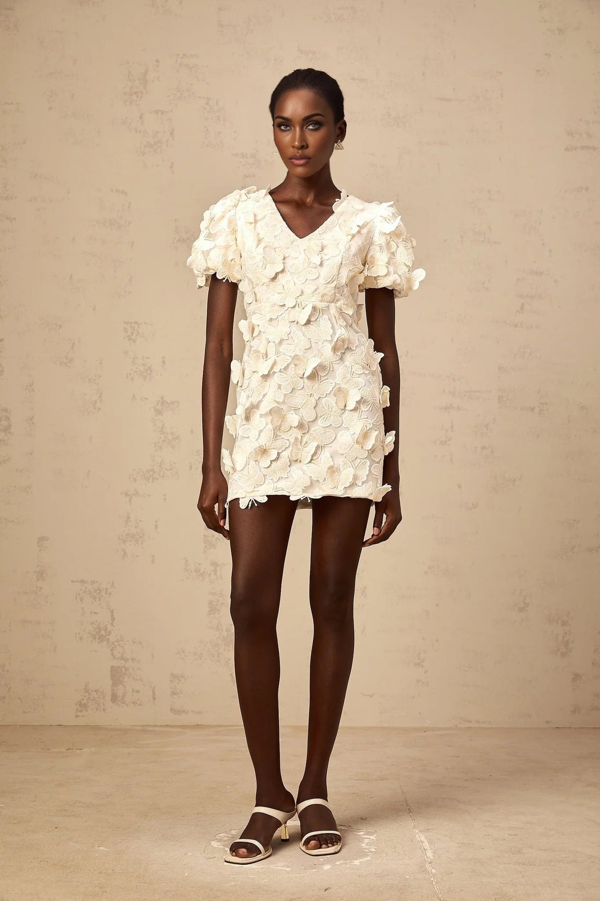 Madelyn Mini Dress Neutral A - line Butterfly Applique