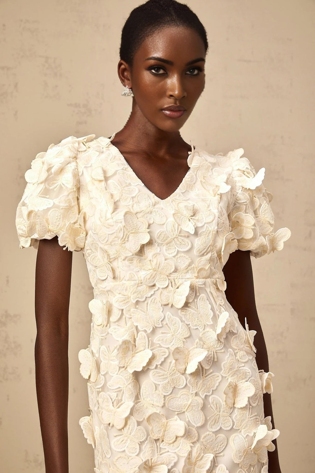 Madelyn Mini Dress Neutral A - line Butterfly Applique