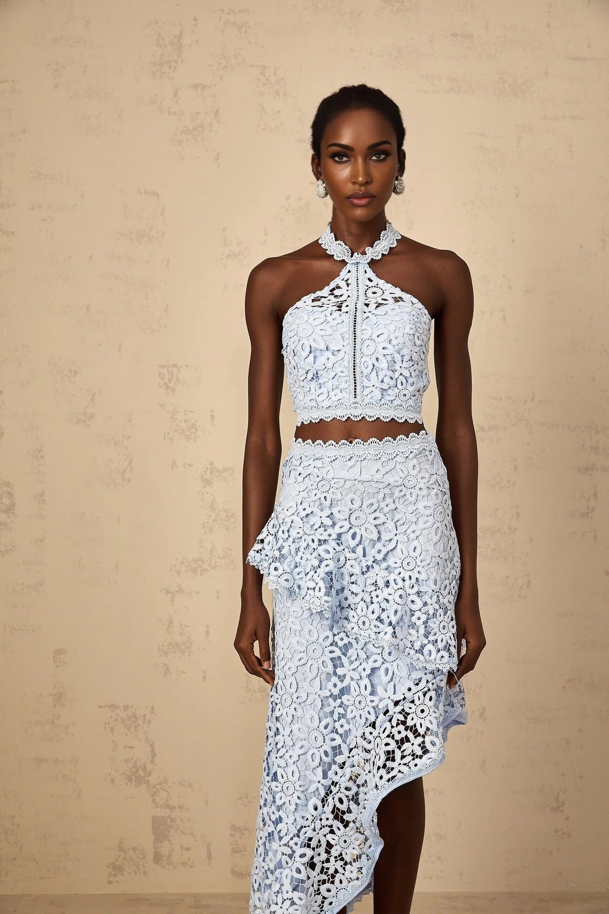 Madison Top & Skirt Set with Lace Detail in Blue