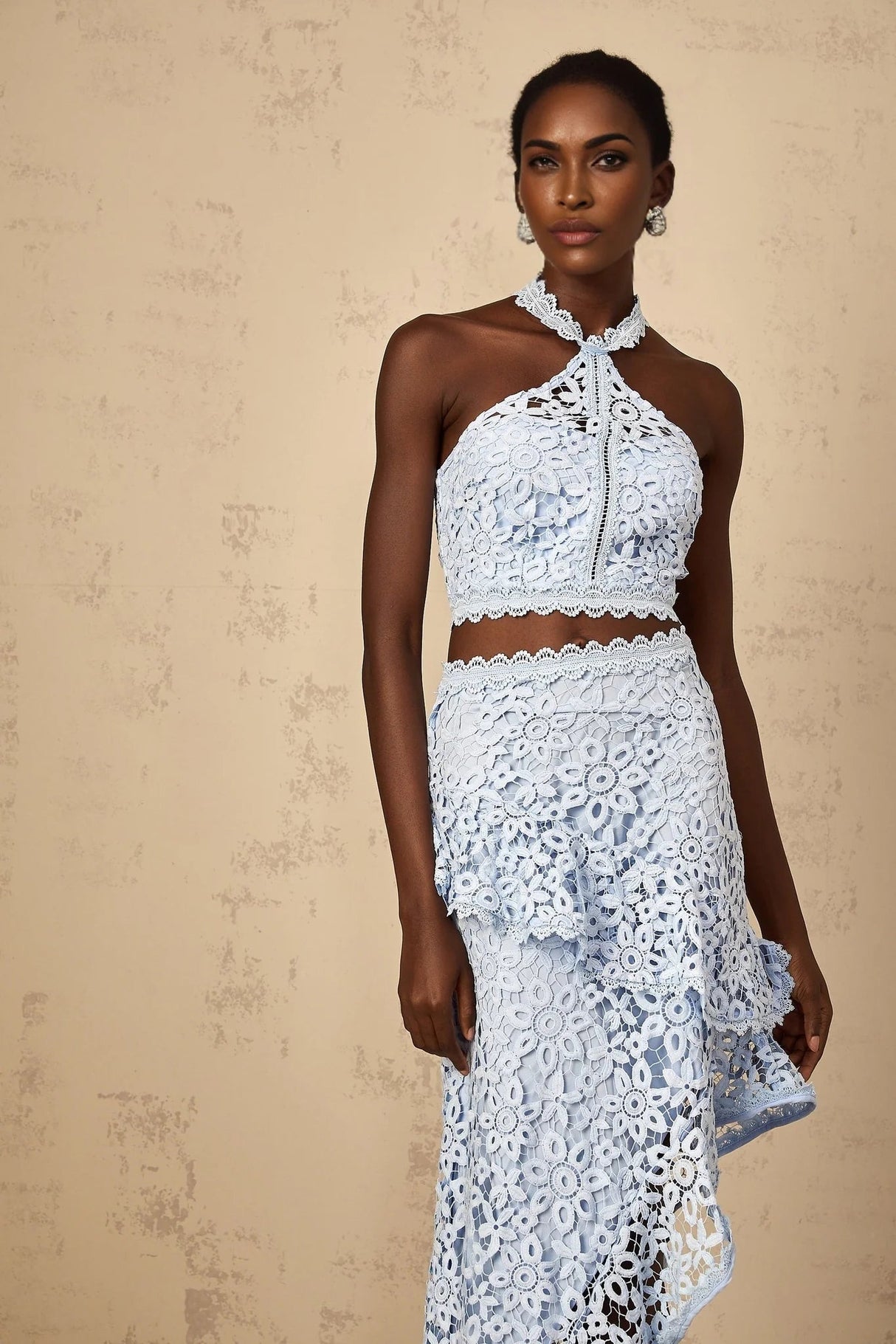 Madison Top & Skirt Set with Lace Detail in Blue