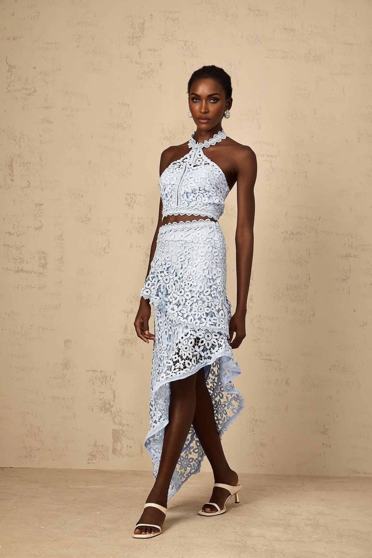 Madison Top & Skirt Set with Lace Detail in Blue