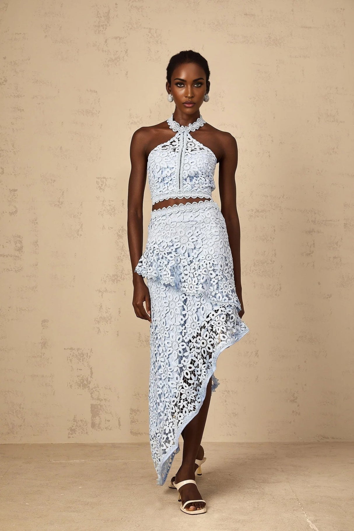 Madison Top & Skirt Set with Lace Detail in Blue