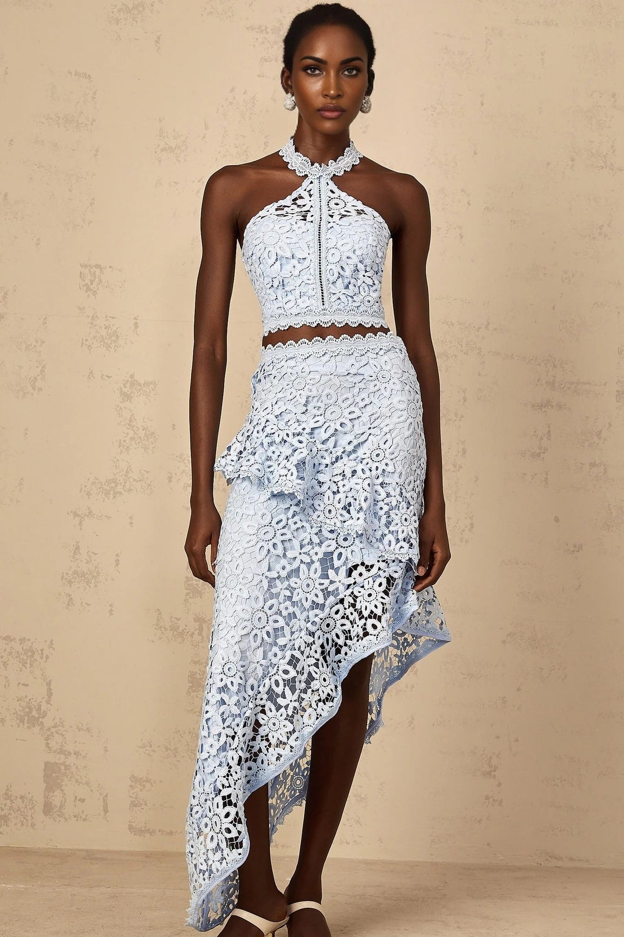 Madison Top & Skirt Set with Lace Detail in Blue