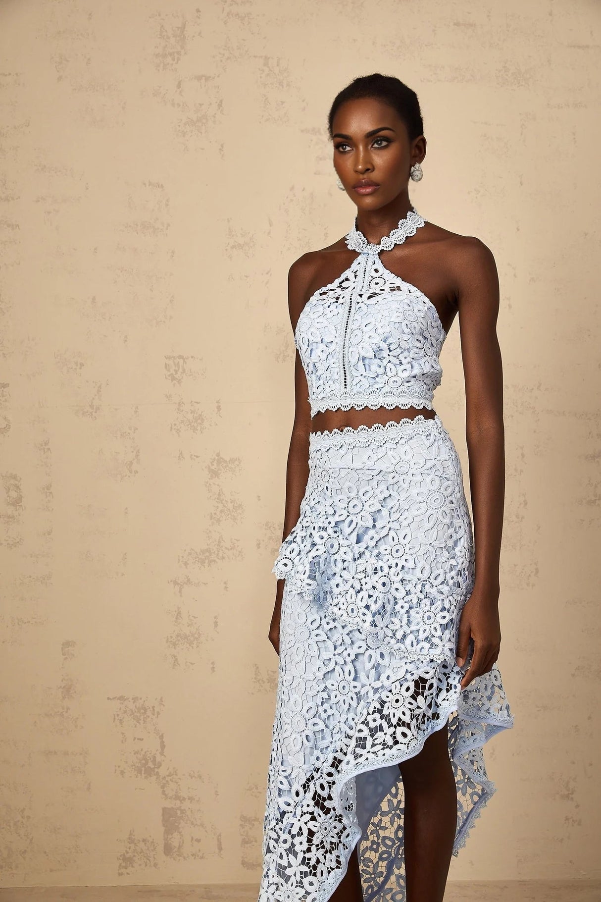 Madison Top & Skirt Set with Lace Detail in Blue