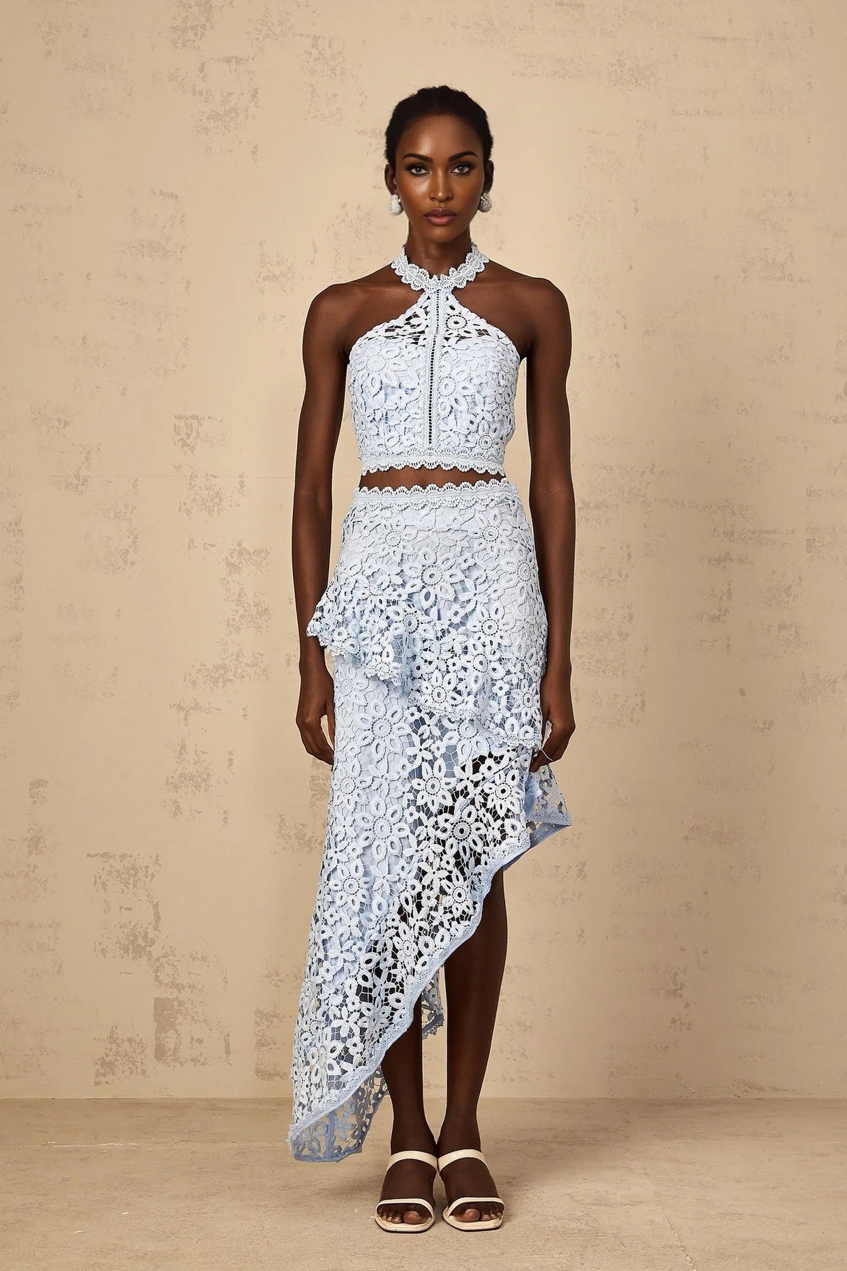 Madison Top & Skirt Set with Lace Detail in Blue