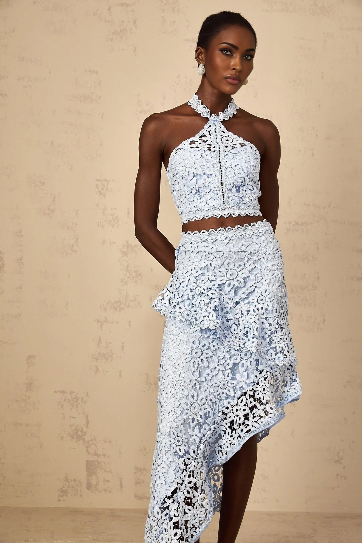 Madison Top & Skirt Set with Lace Detail in Blue