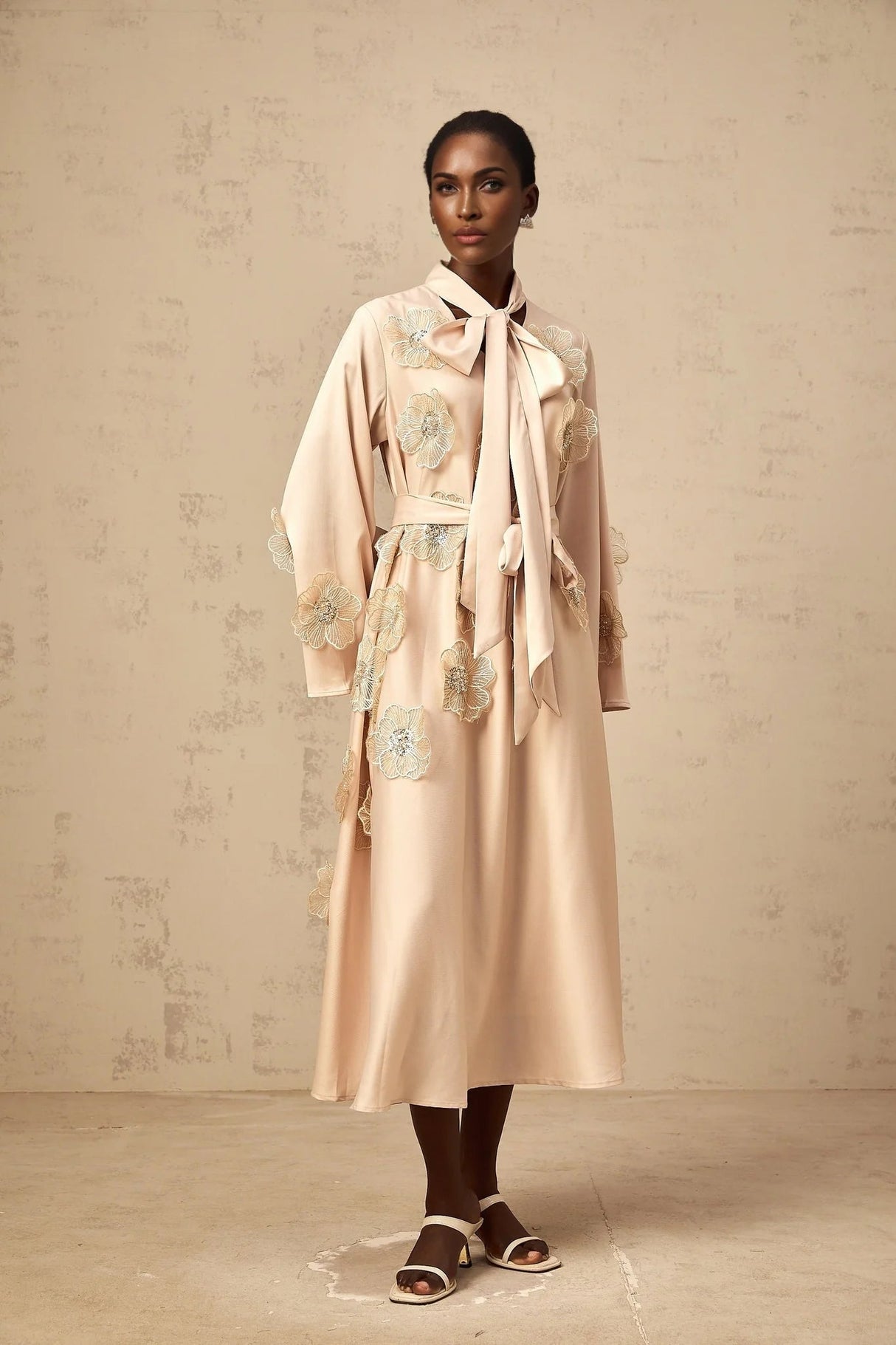 Madisyn Midi Dress Floral Appliqu Beaded Sequin A - Line Runway Fashion