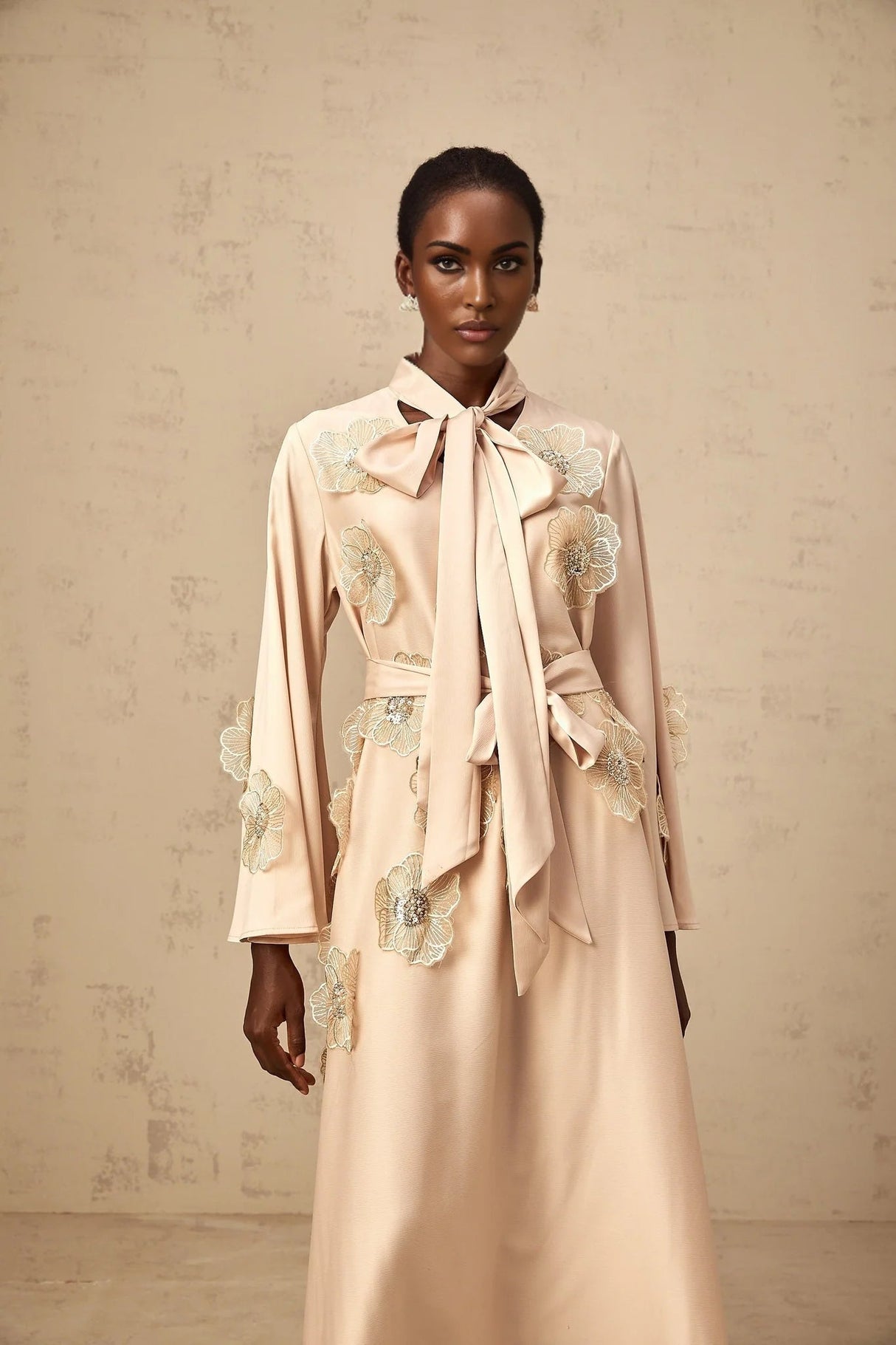 Madisyn Midi Dress Floral Appliqu Beaded Sequin A - Line Runway Fashion