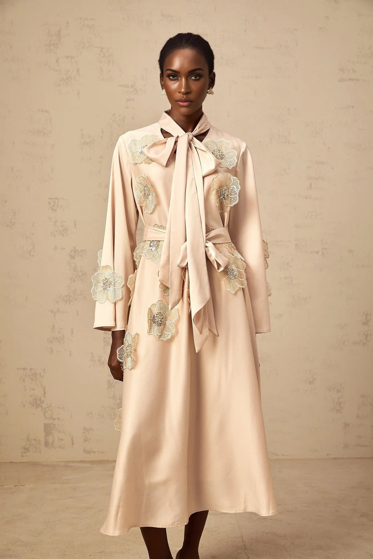 Madisyn Midi Dress Floral Appliqu Beaded Sequin A - Line Runway Fashion