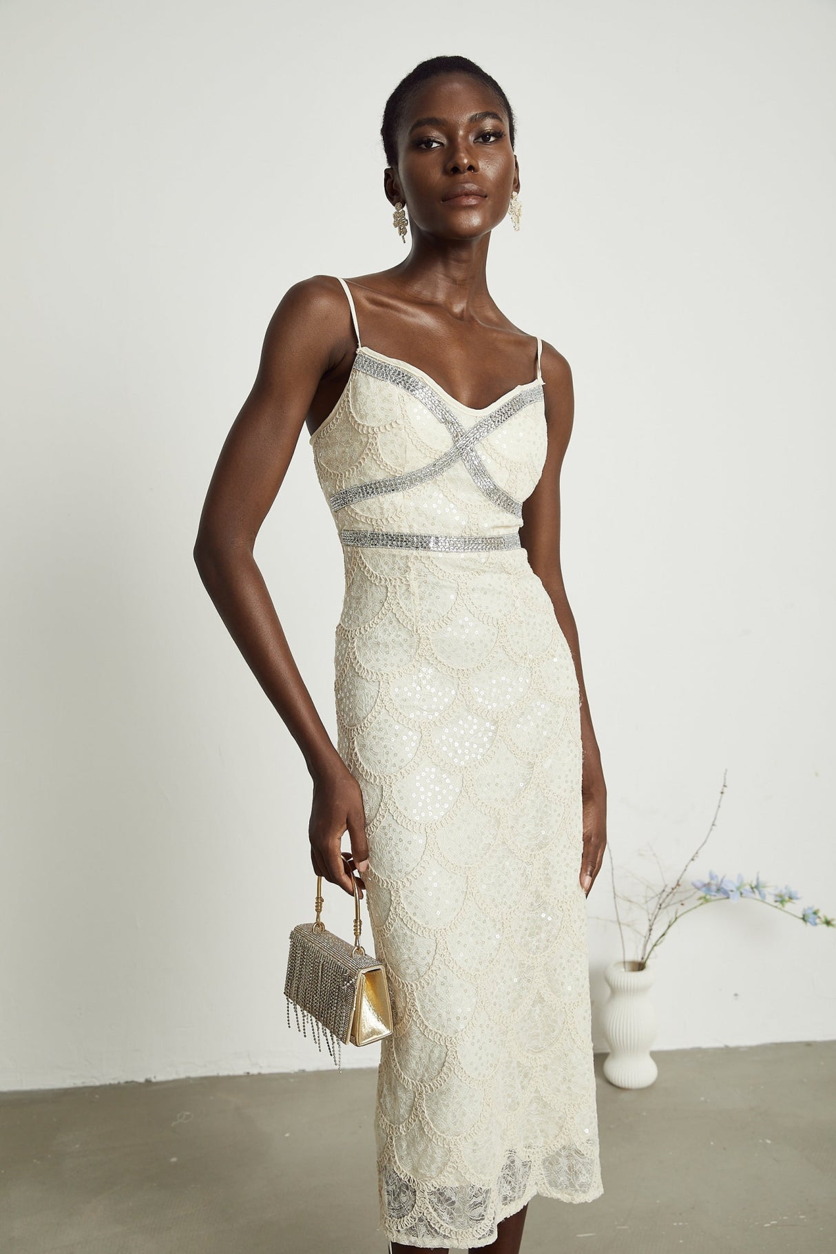 Madisyn Sleeveless V Neck Midi Dress