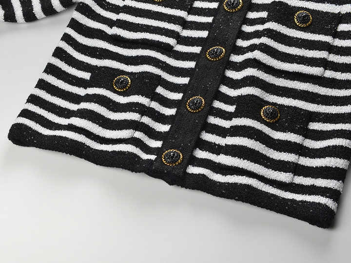 Maeve Cardigan - Fitted Silhouette - Striped Pattern - Slim Fit - Gold - Tone Buttons - Versatile Styling