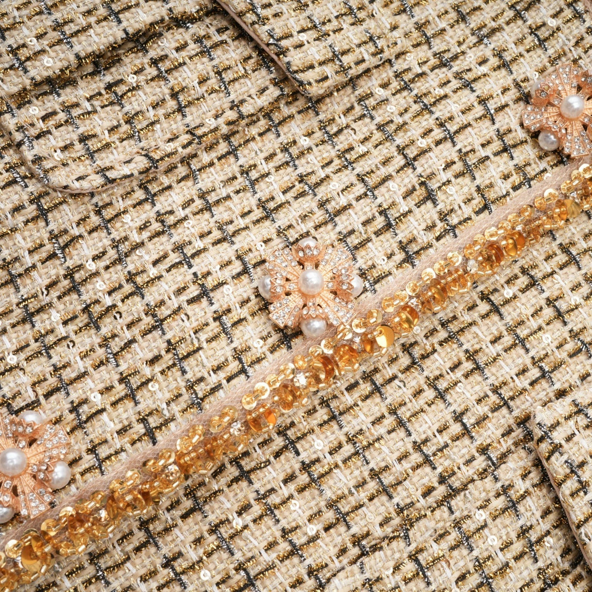 Maeve Jacket & Skirt Gold Tweed Sequin Set
