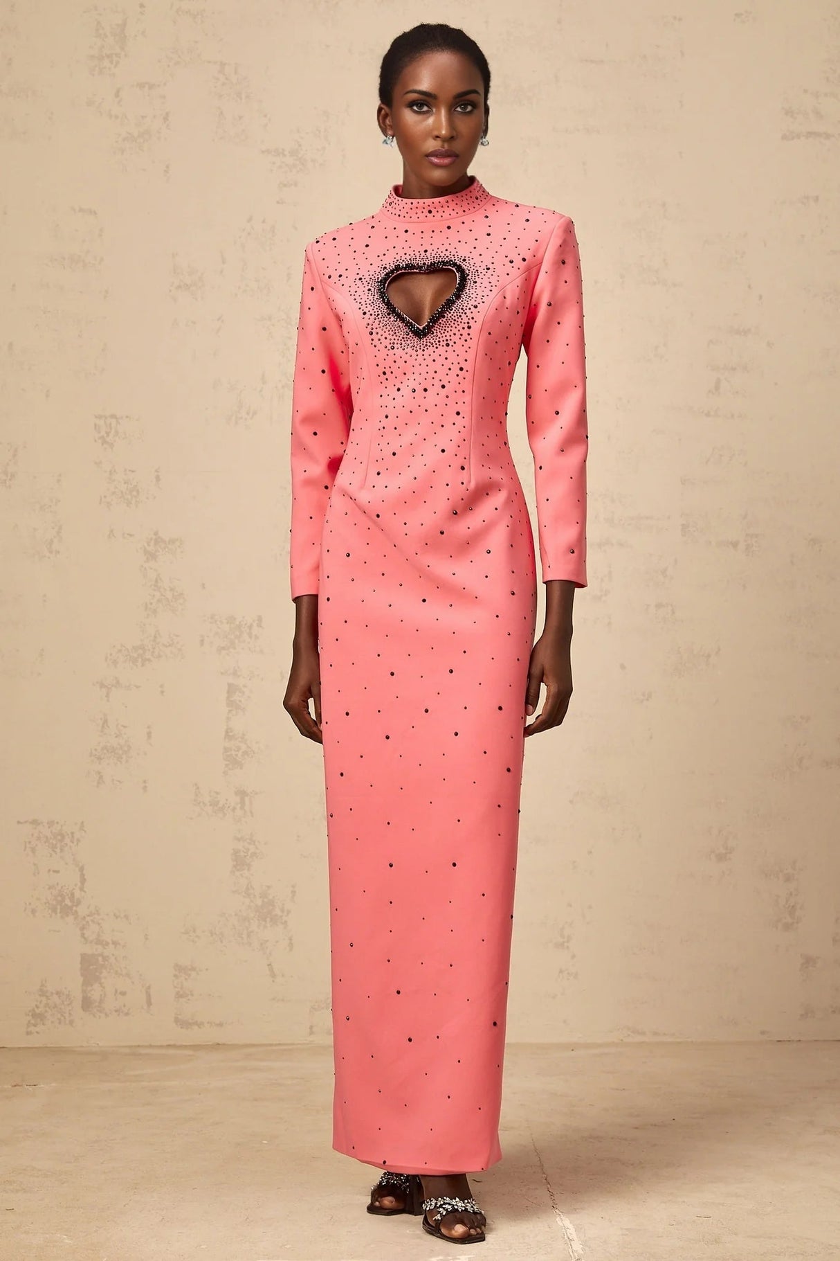 Maeve Maxi Dress Pink Heart Cut - Out Rhinestone Embellished