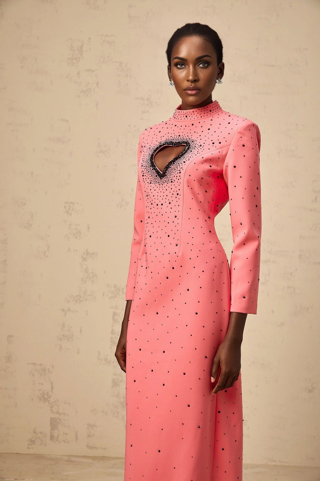 Maeve Maxi Dress Pink Heart Cut - Out Rhinestone Embellished