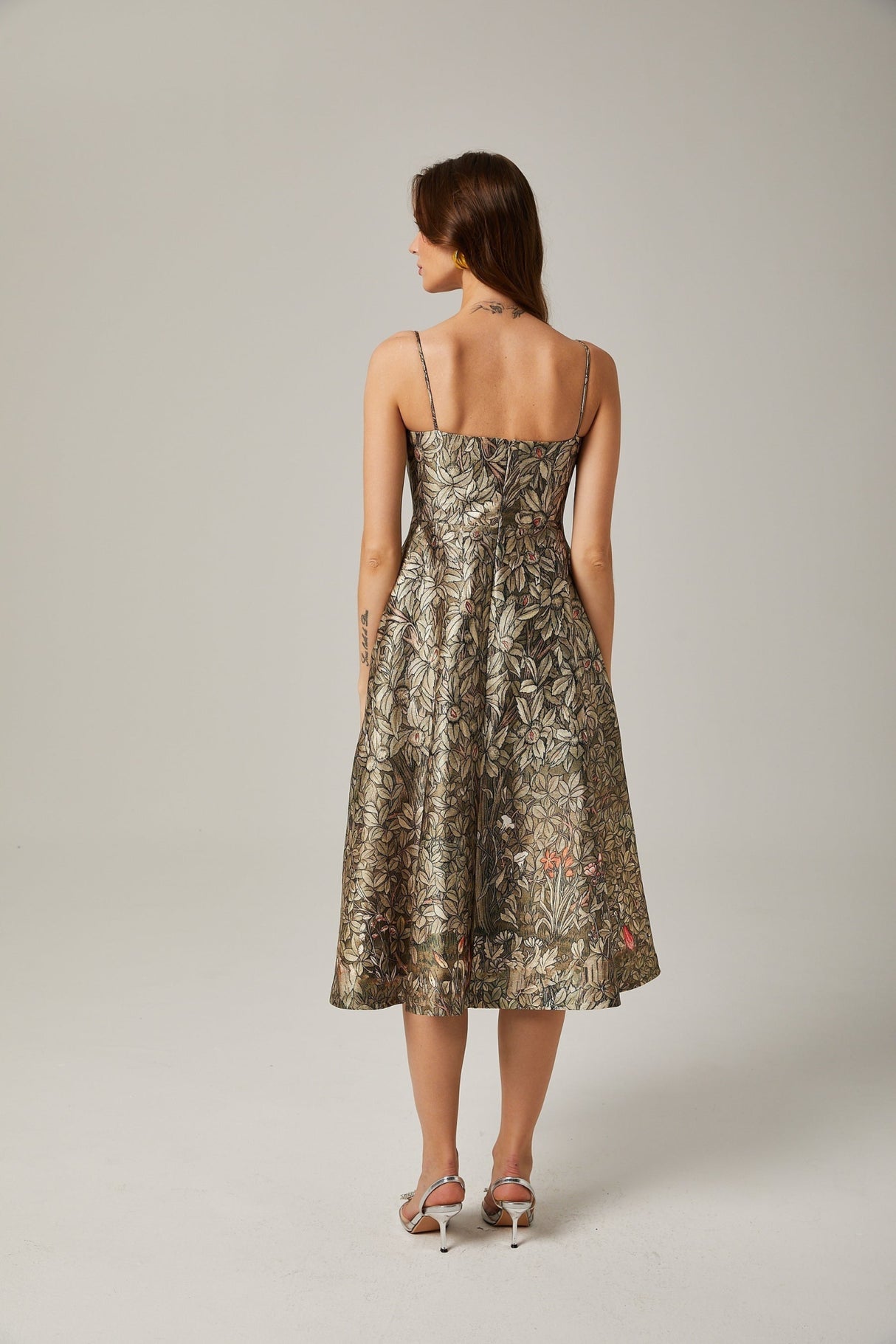 Maeve Midi Dress Green Jungle Print Flared Skirt & Spaghetti Straps Chic Style