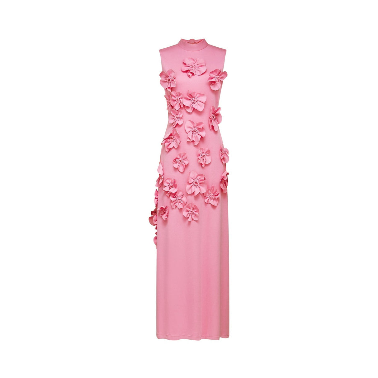 Magali Pink Sleeveless Maxi Dress With 3D Floral Appliqués and Pockets