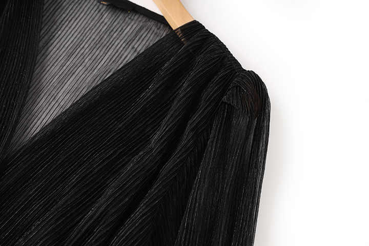 Maia Maxi Dress - Layered Design - Pleated V - neckline - Fitted Bodice - Flared Skirt - Sheer Details