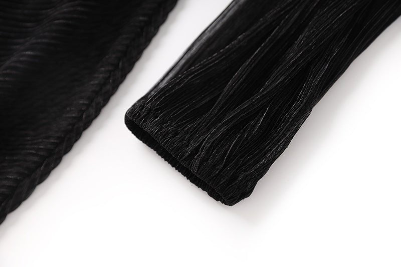 Maia Maxi Dress - Layered Design - Pleated V - neckline - Fitted Bodice - Flared Skirt - Sheer Details