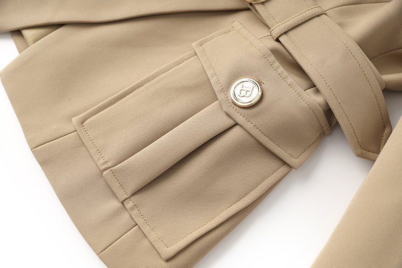 Maia Trench Coat – Double - Breasted Fit – Gold Buttons – Belted Waist