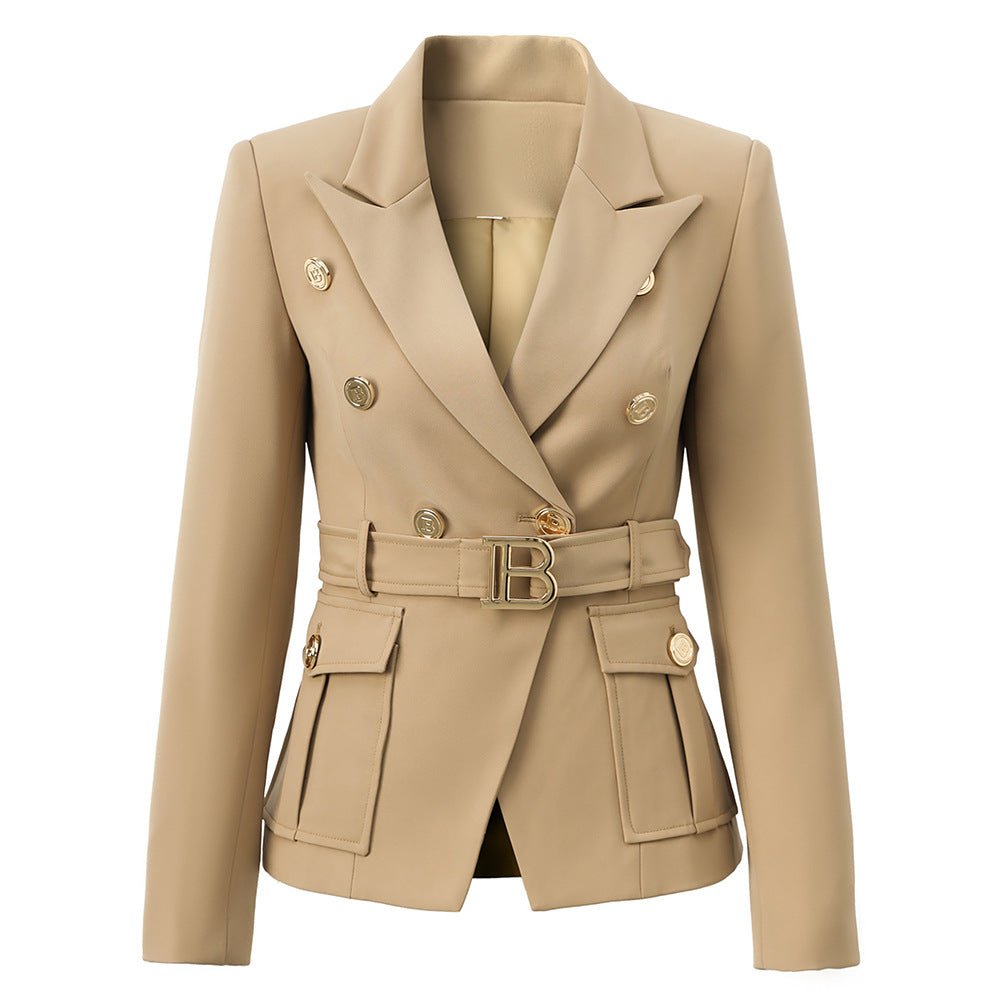 Maia Trench Coat – Double - Breasted Fit – Gold Buttons – Belted Waist