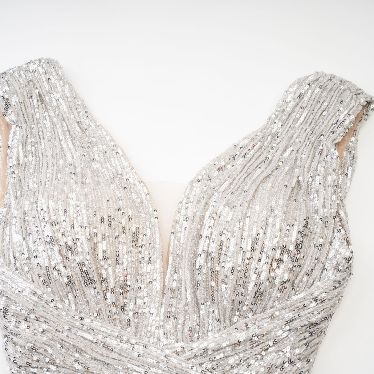 Maisie Maxi Dress in Radiant Silver with Sequin Embellishments & Cinched Waist