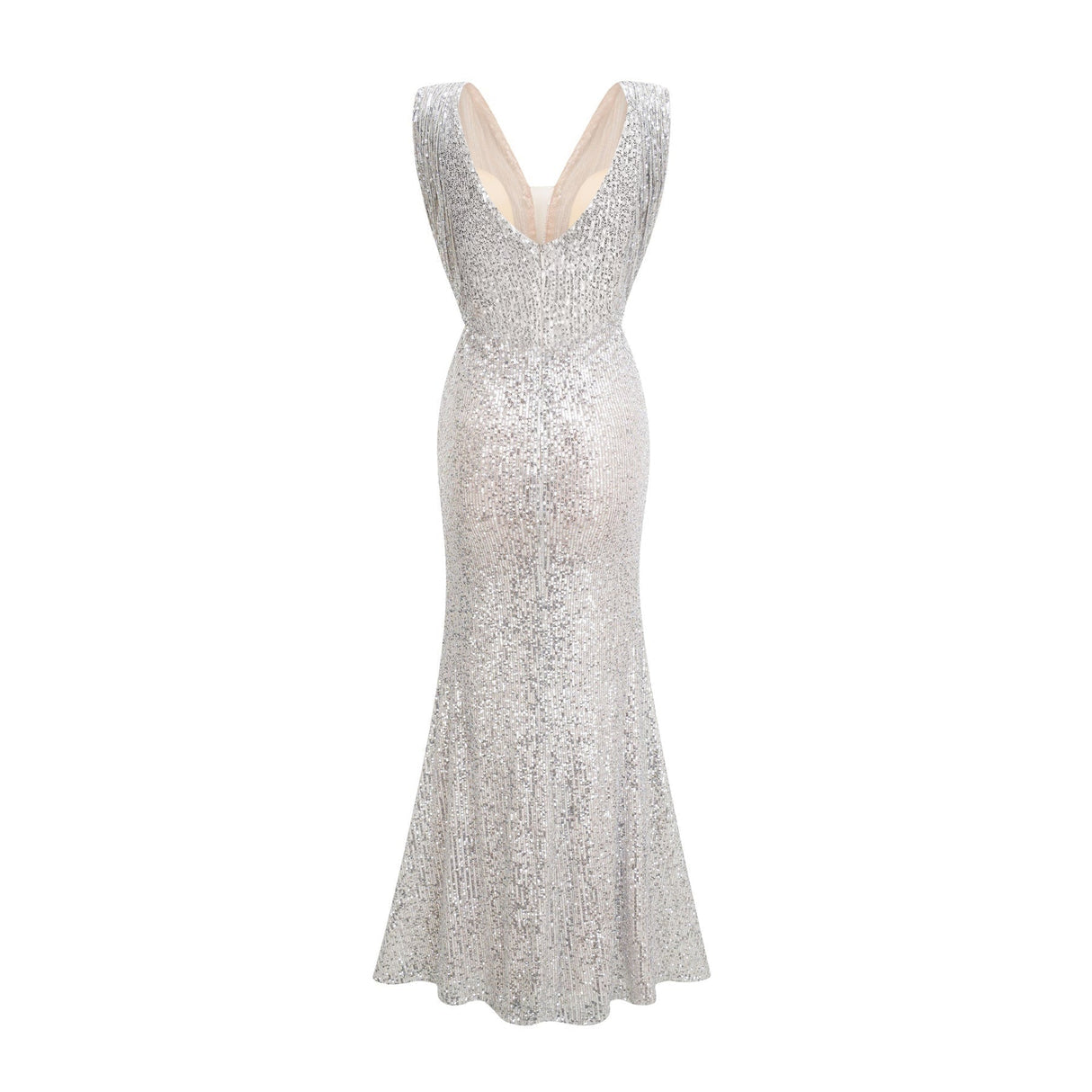 Maisie Maxi Dress in Radiant Silver with Sequin Embellishments & Cinched Waist