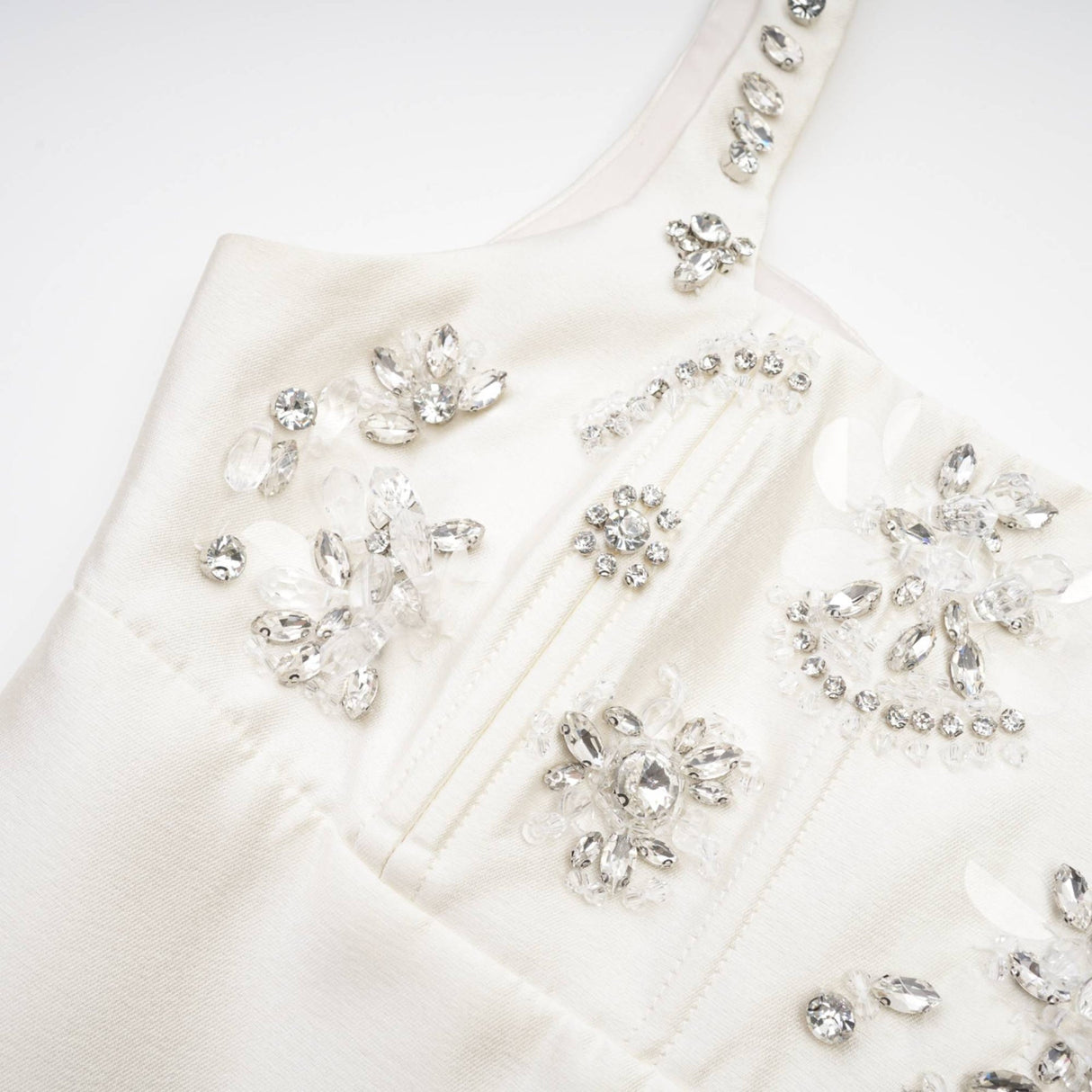 Maisie Mini Dress White Crystal Embellished Square Neck Sparkle