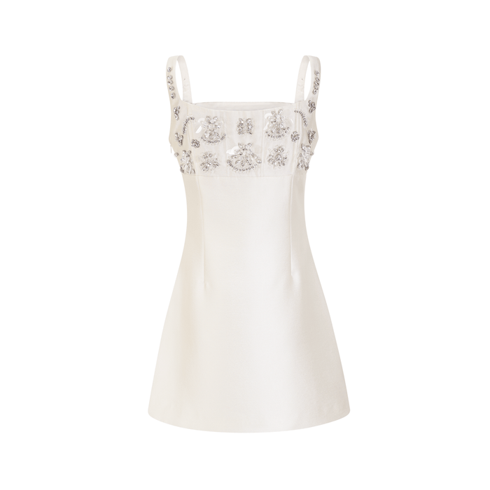 Maisie Mini Dress White Crystal Embellished Square Neck Sparkle