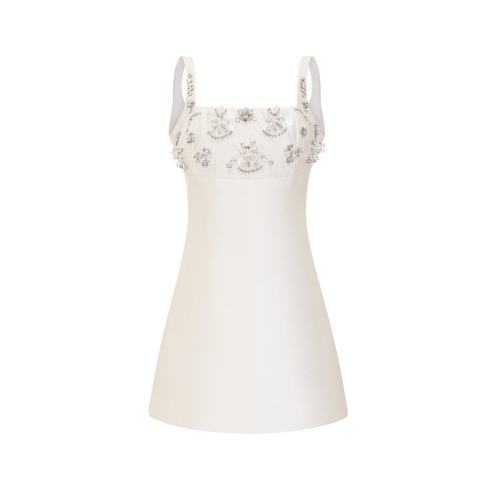 Maisie Mini Dress White Crystal Embellished Square Neck Sparkle