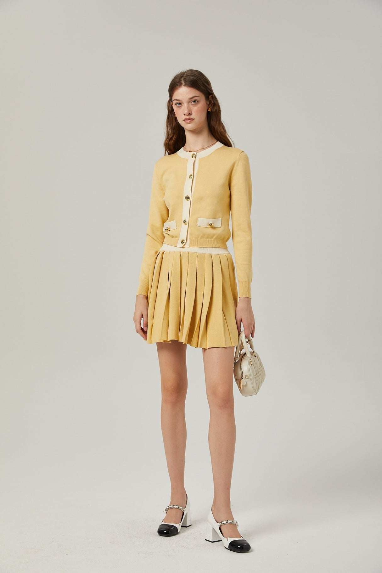 Malaya Cardigan & Skirt Yellow Wool Set