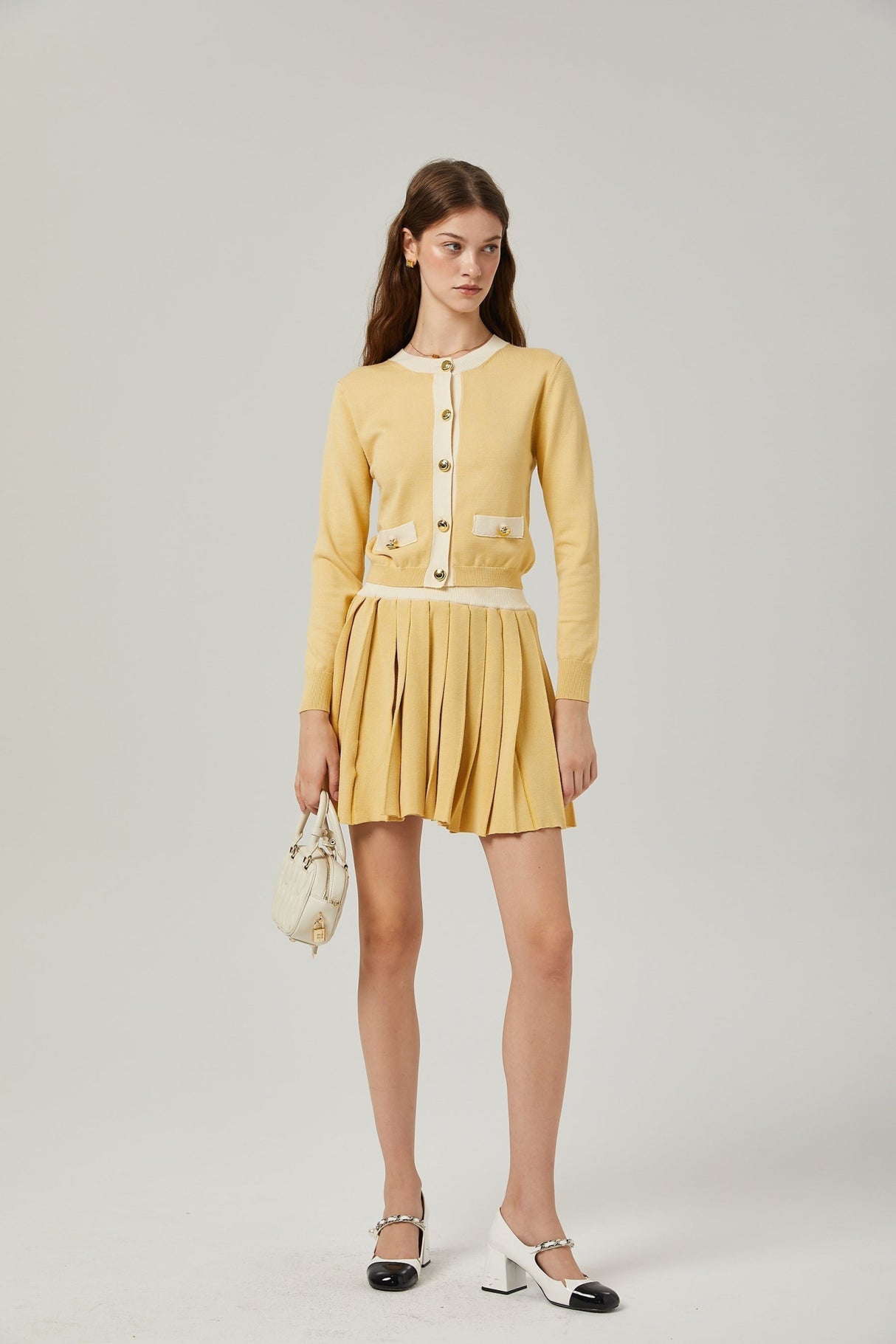 Malaya Cardigan & Skirt Yellow Wool Set
