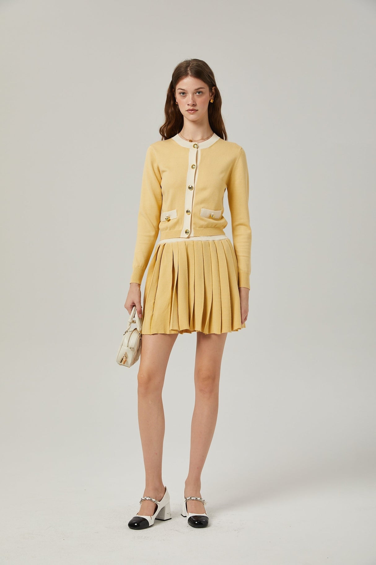 Malaya Cardigan & Skirt Yellow Wool Set