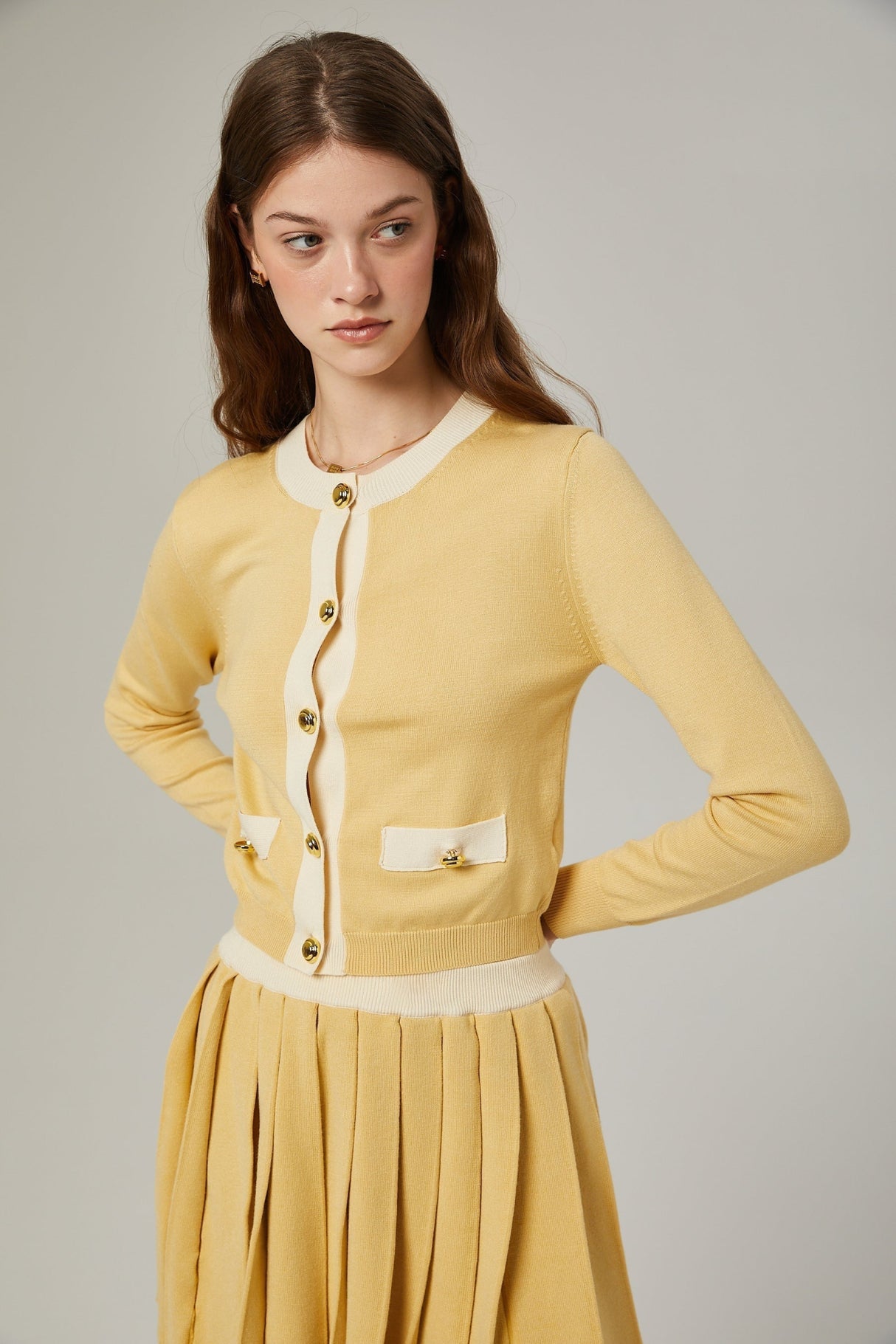 Malaya Cardigan & Skirt Yellow Wool Set